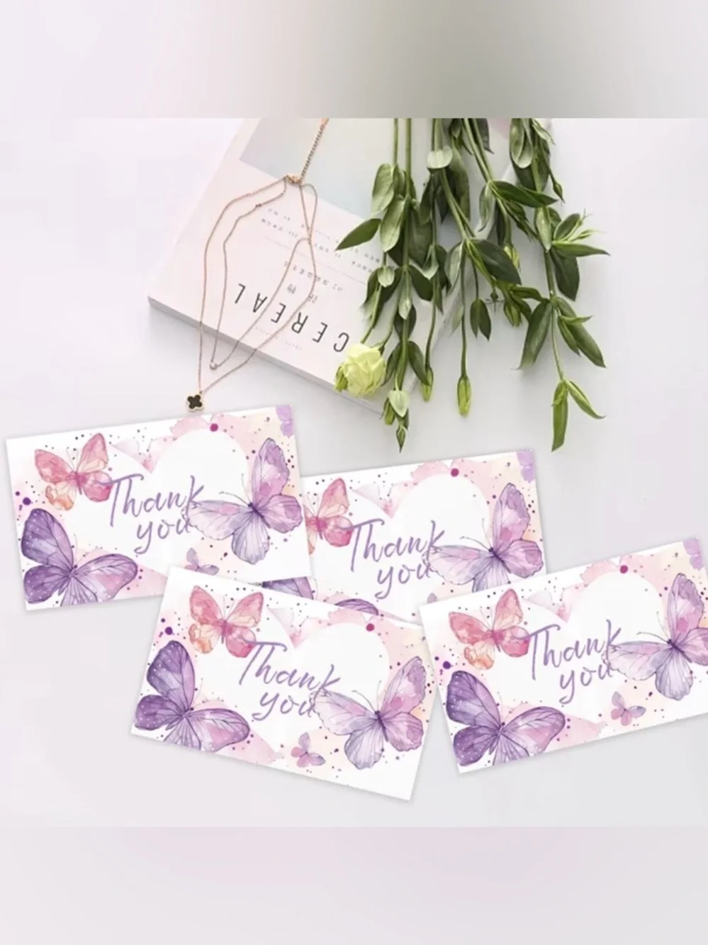 Butterfly Thank You Cards - Purple Pink - 50 cards